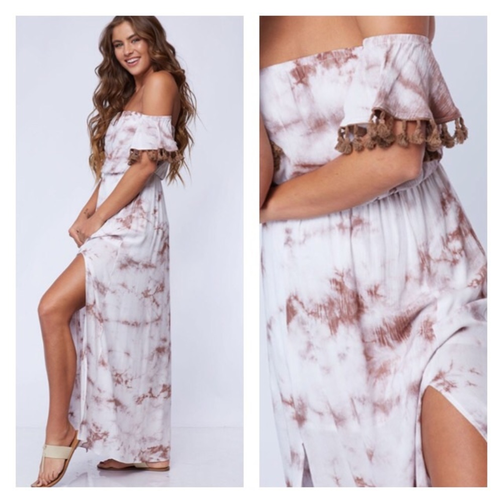 Mocha Marbled Off Shoulder Dress - Picture 2 of 2